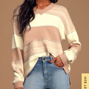 Find Your Happiness Tan MultiStriped V-Neck Sweater
